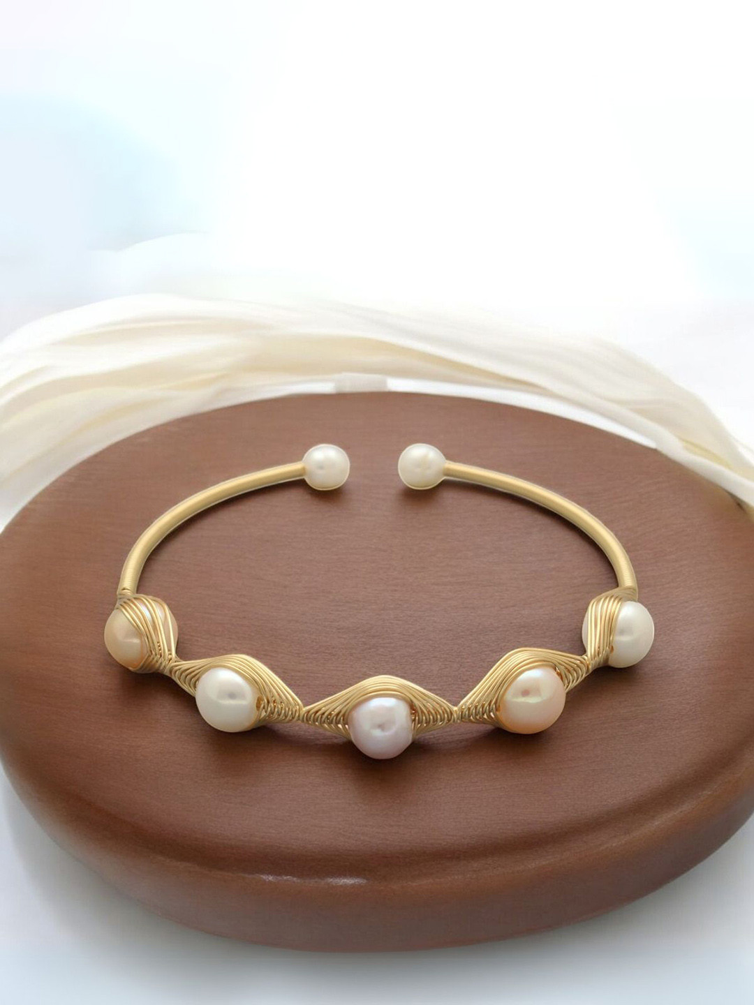 Sri Jagdamba Pearls Dealer Gold-Plated Pearl Cuff Bracelet