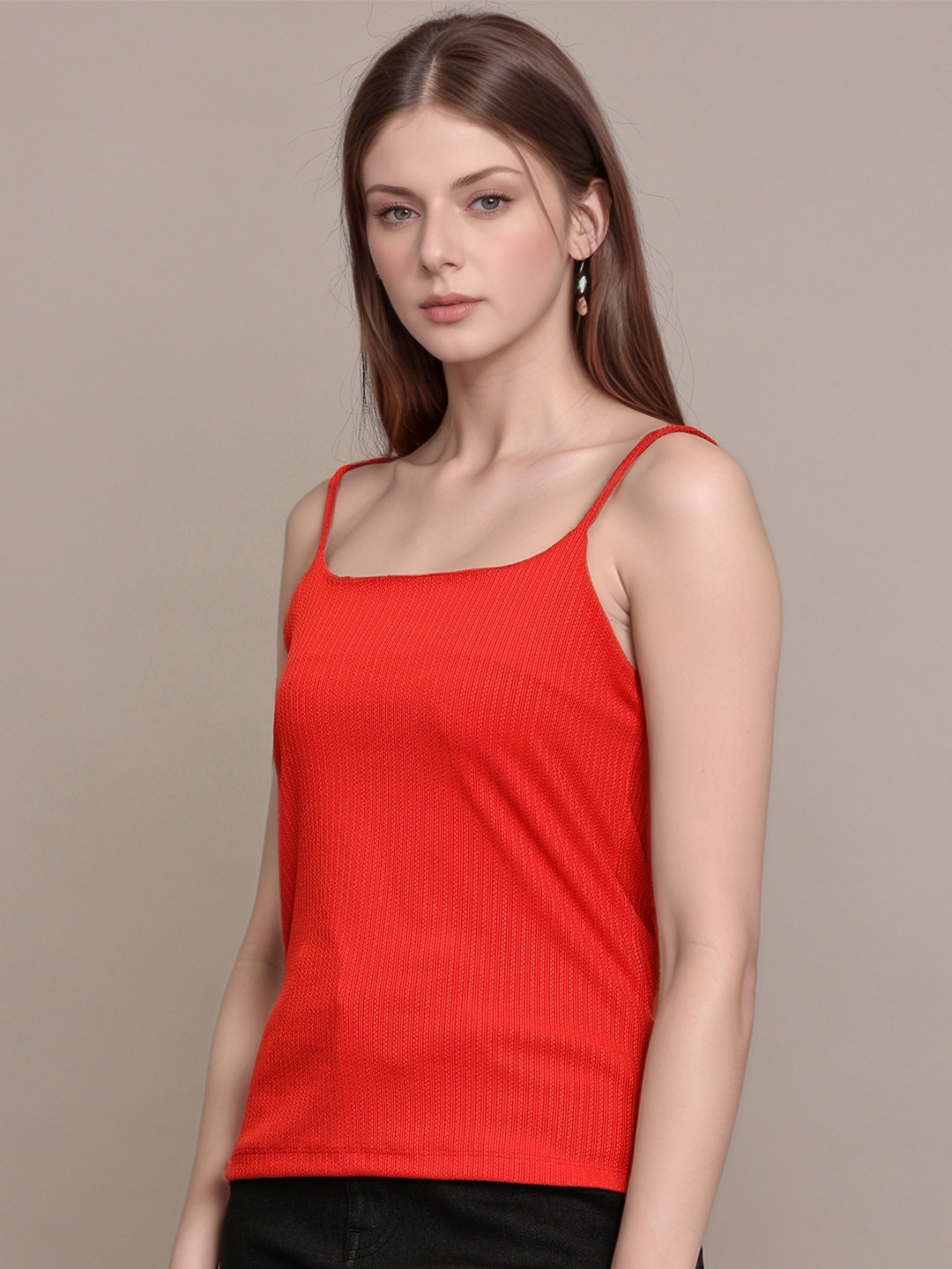 French Connection Women Shoulder Straps Tank Self Design Top