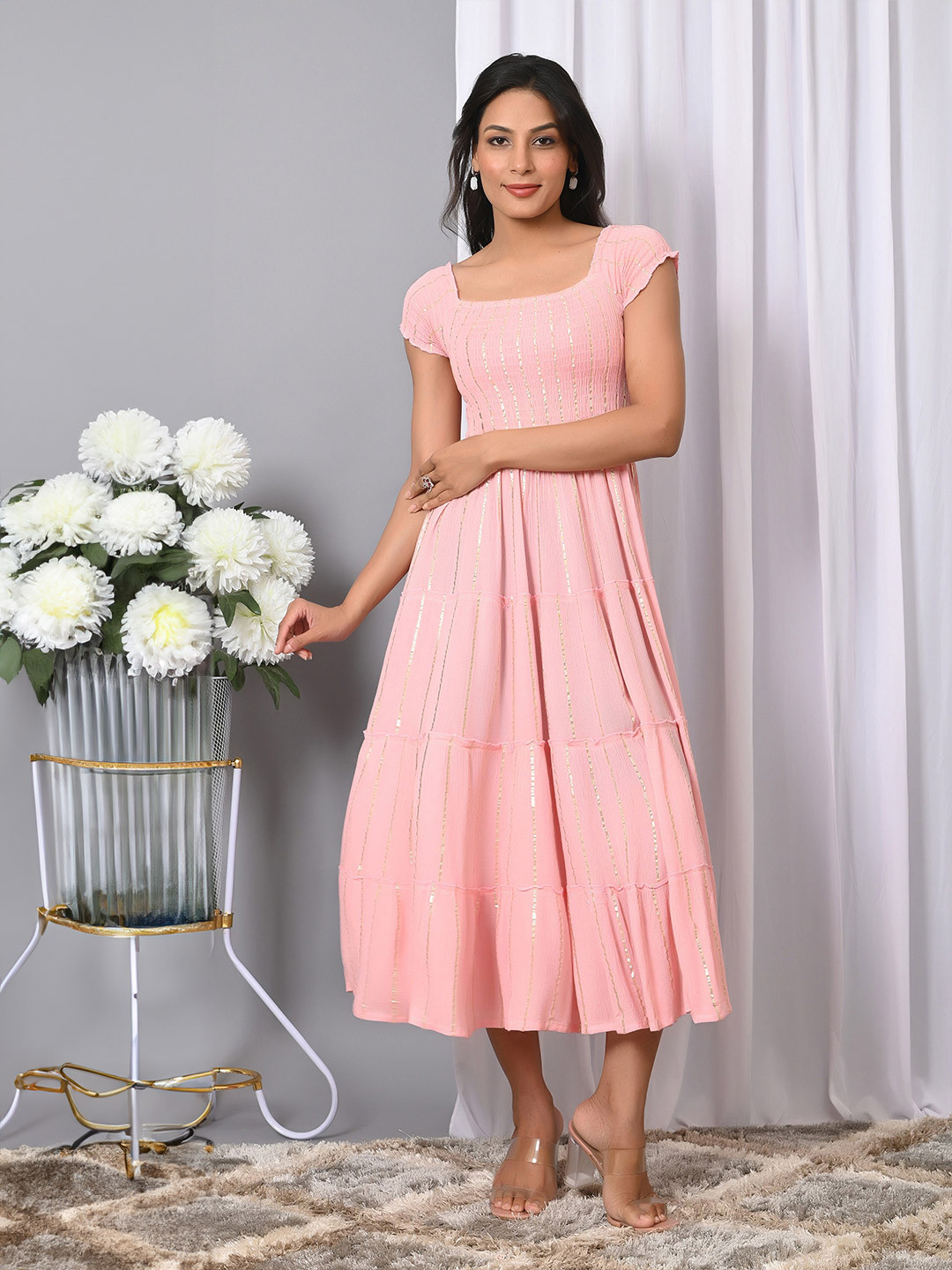 VYMO Women Fit and Flare Midi Dress