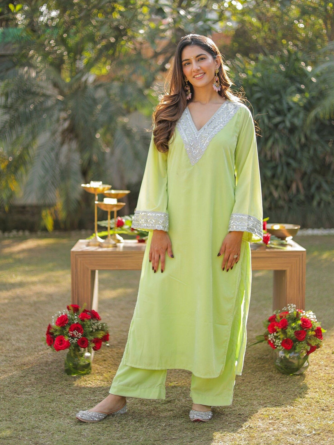 DIMPLE DESIGN STUDIO Floral Embroidered Velvet Straight Kurta with Palazzos & Dupatta