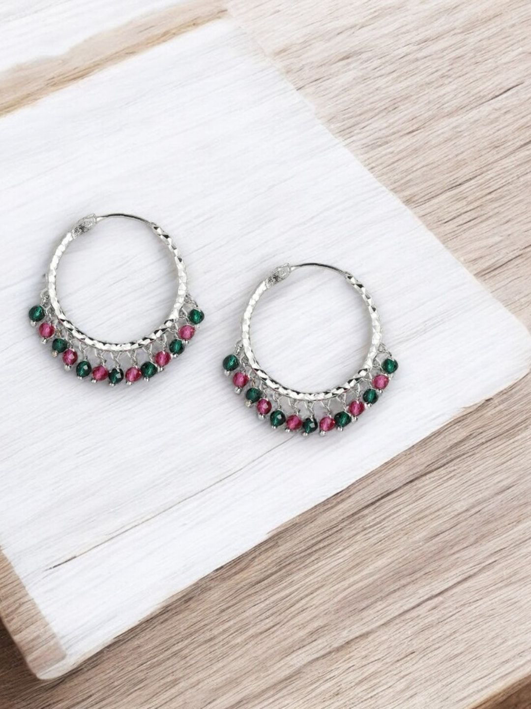 Sangria Silver-Plated Beaded Hoop Earrings