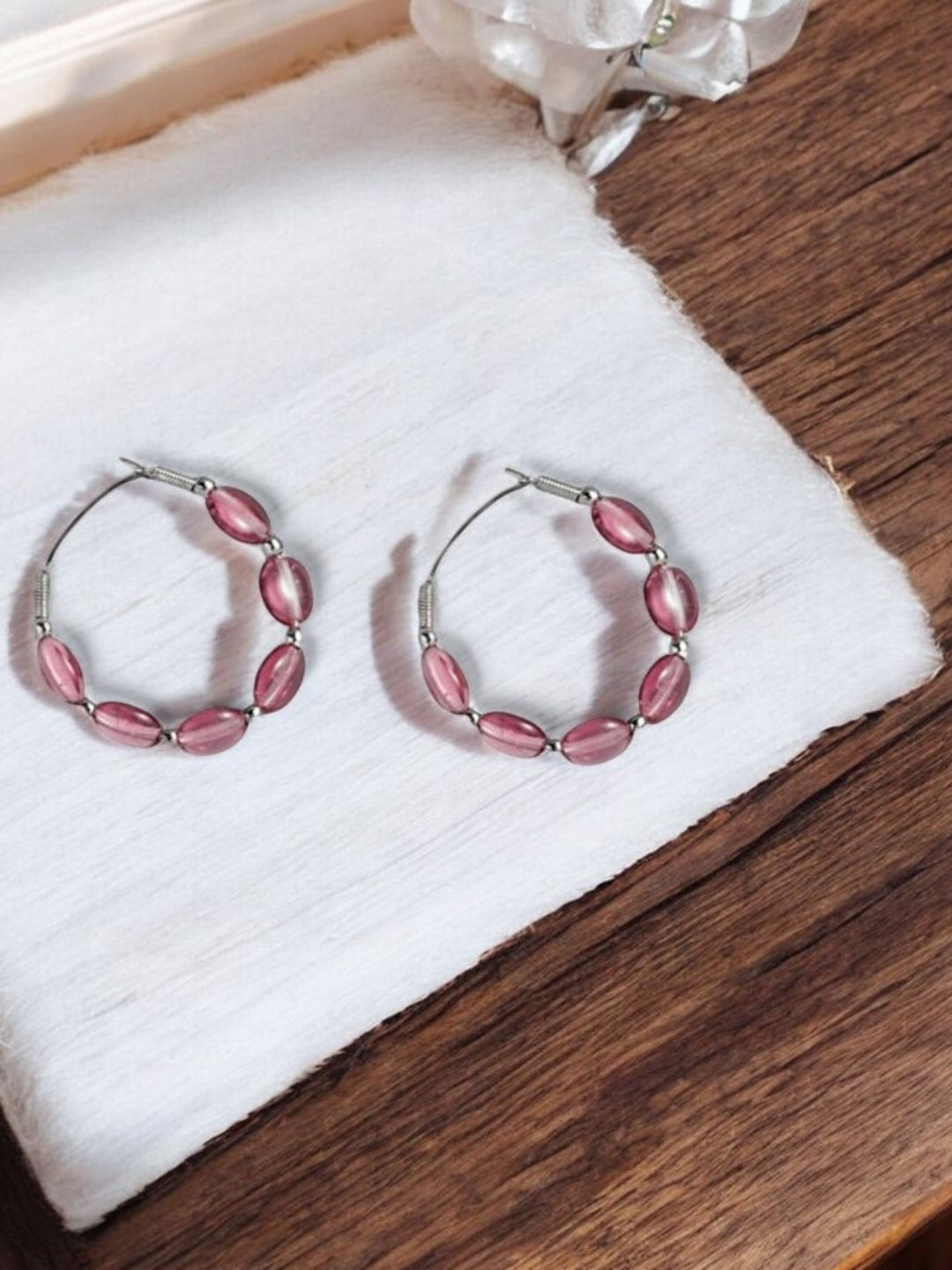 Sangria Silver-Plated Beaded Hoop Earrings