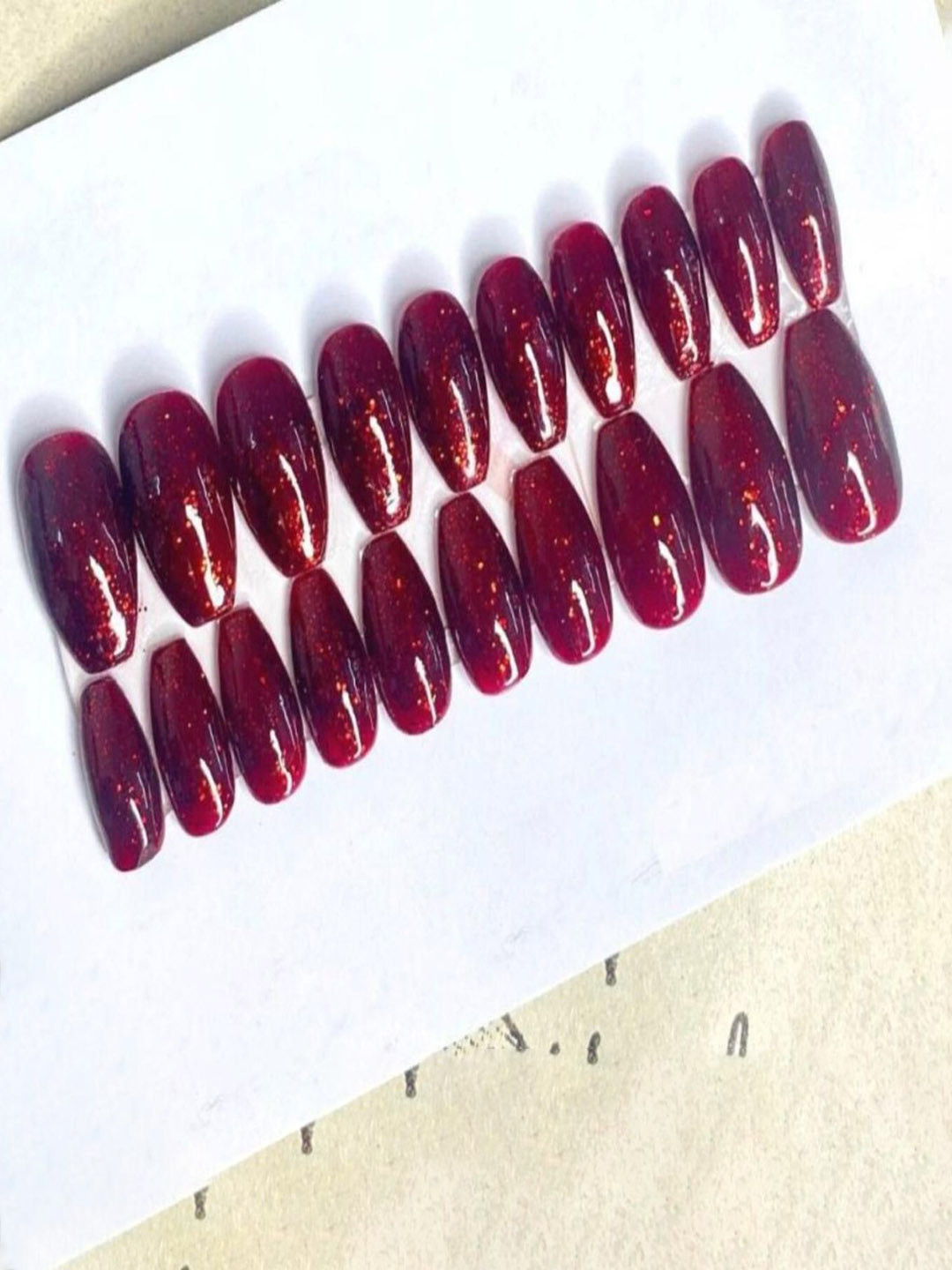 AMOK STORE Set Of 12 Reusable Artificial Nails With Application Kit- Maroon