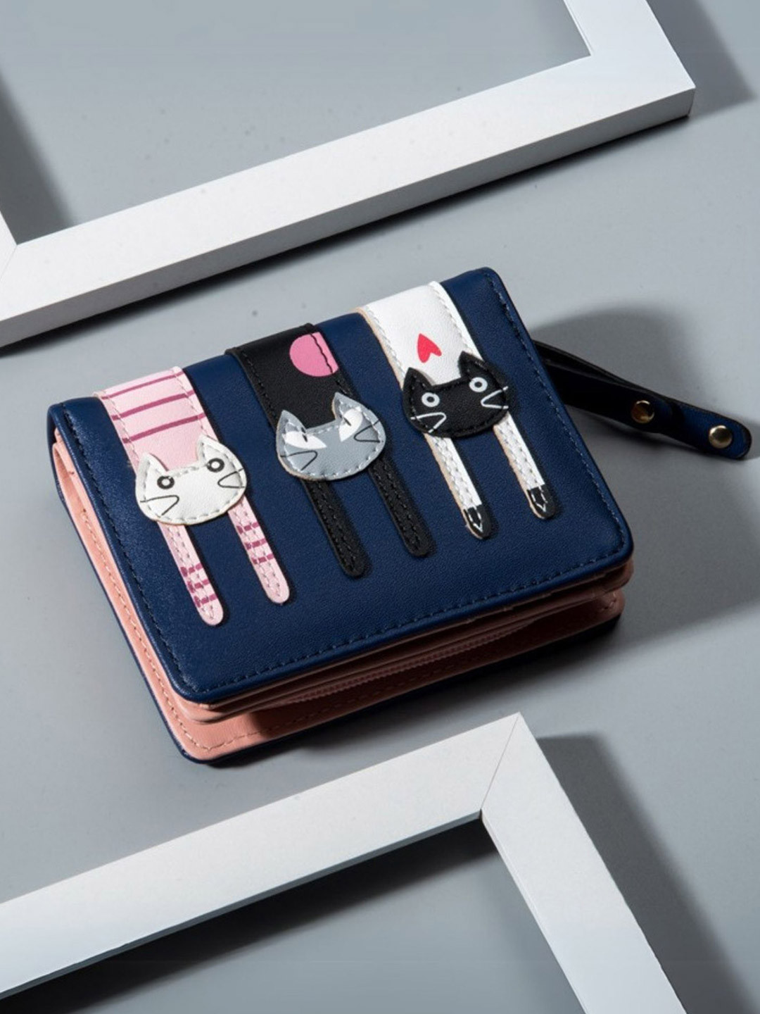 Tinker Squad Catty Cute Multipockets Two Fold Blue Wallet