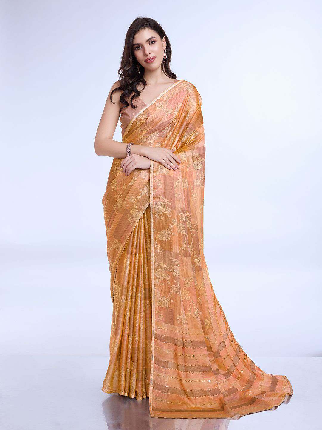 Ishin Floral Poly Chiffon Saree With Blouse Piece