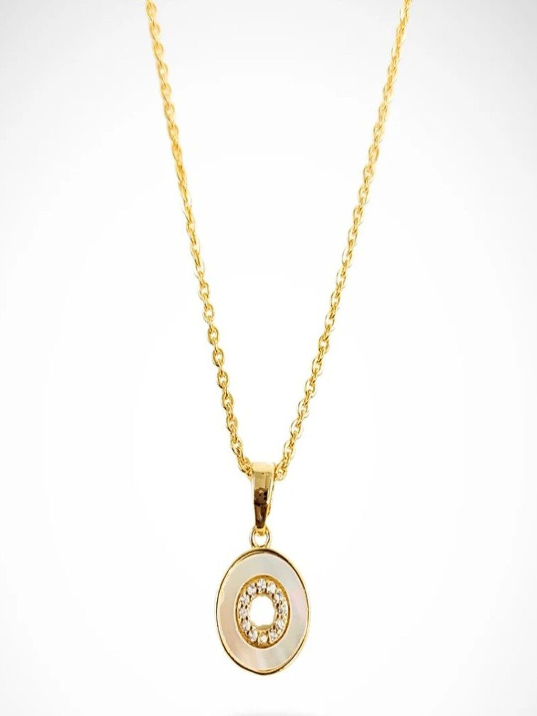 BDIVA Gold Plated Round Artificial Stones Studded Pendant With Chain