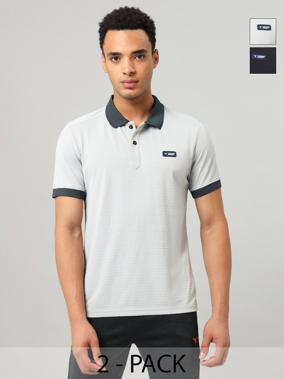 Technosport Men Pack of 2 Self design Polo Collar Antimicrobial Slim Fit T-shirts