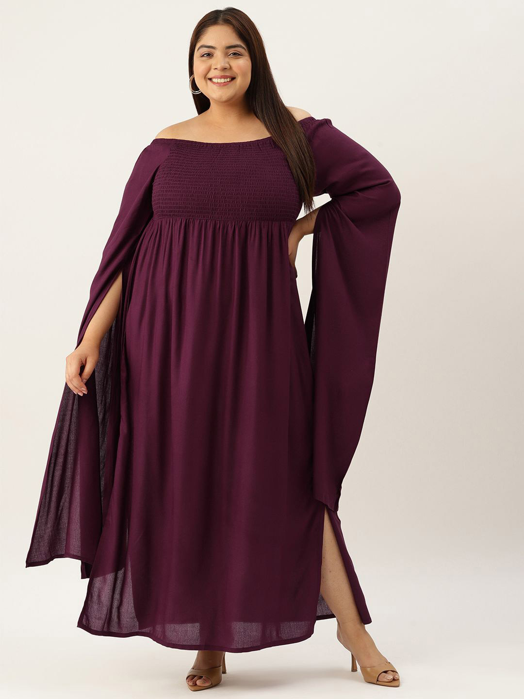 theRebelinme Women Plus Size Off-Shoulder A-Line Maxi Dress