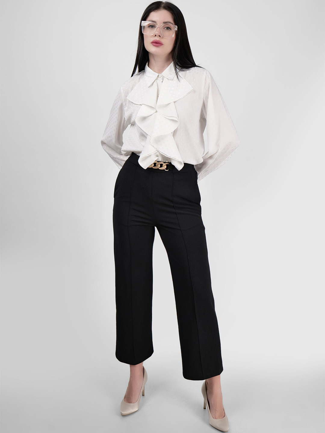 DRIRO Women Smart Mandarin Collar Solid Party Shirt