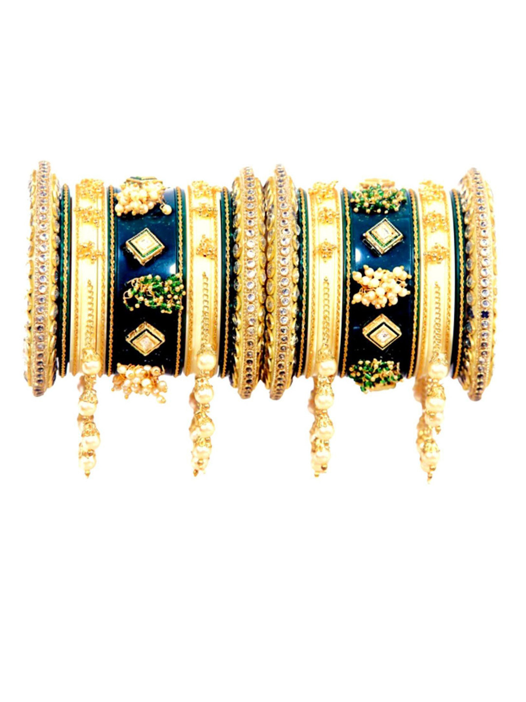 Zindura Pack Of 2 Gold-Plated Crystals-Studded & Beaded Bangles