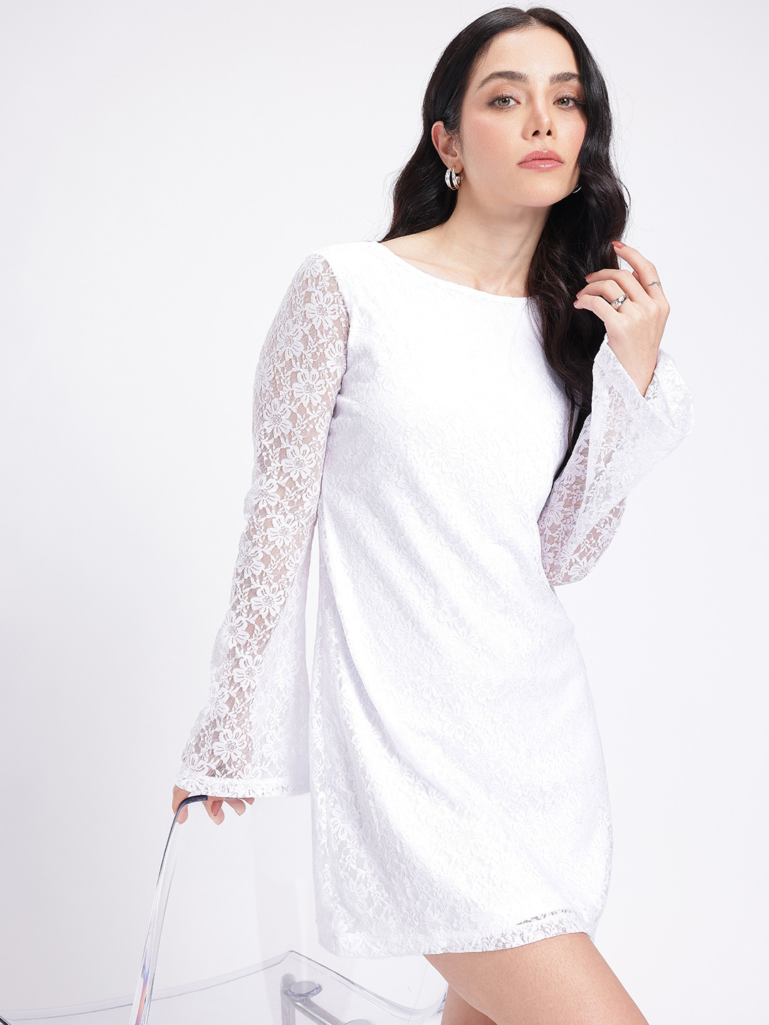 glitchez Floral Textured Lace Sheath Dress