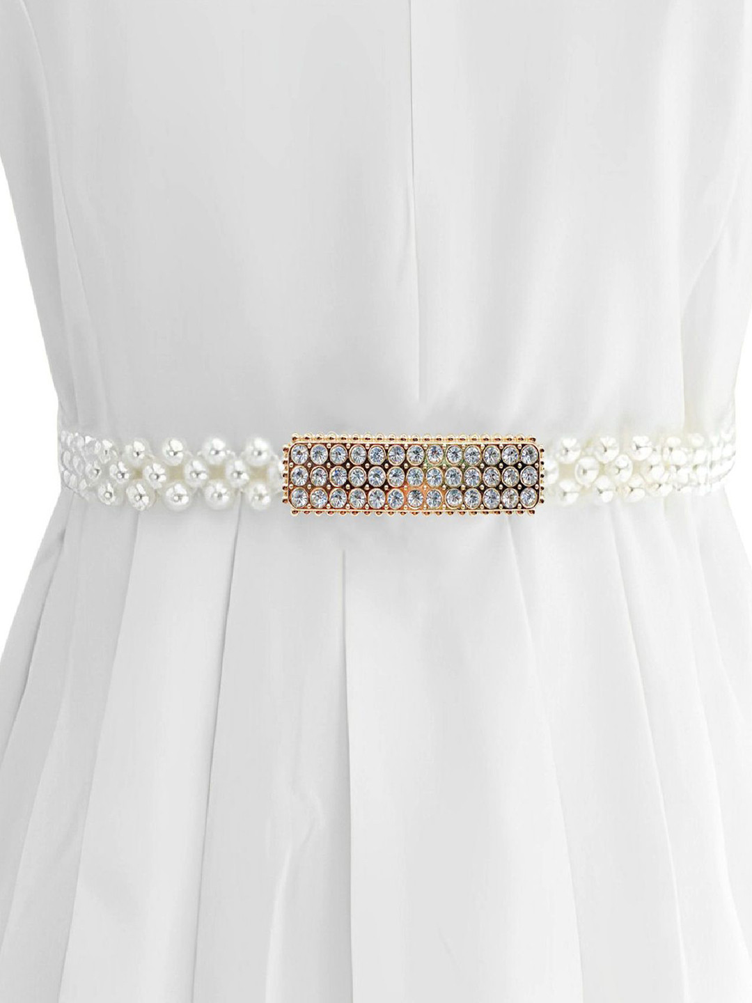 SYGA Women Pearl Waist Belt with Golden Buckle