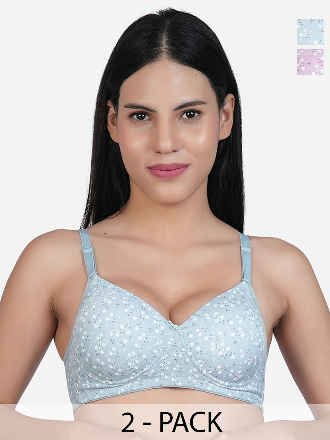 SHYAM SONS FLAIR Pack Of 2 Floral Printed Full Coverage Lightly Padded T-shirt Bra