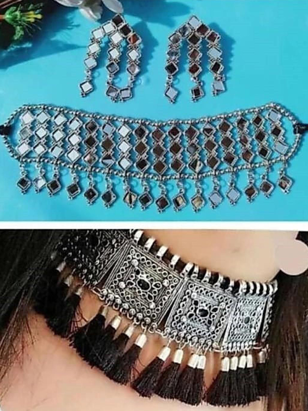 JMBW INTERNATIONAL Stainless Steel Tasselled Chocker Jewellery Set