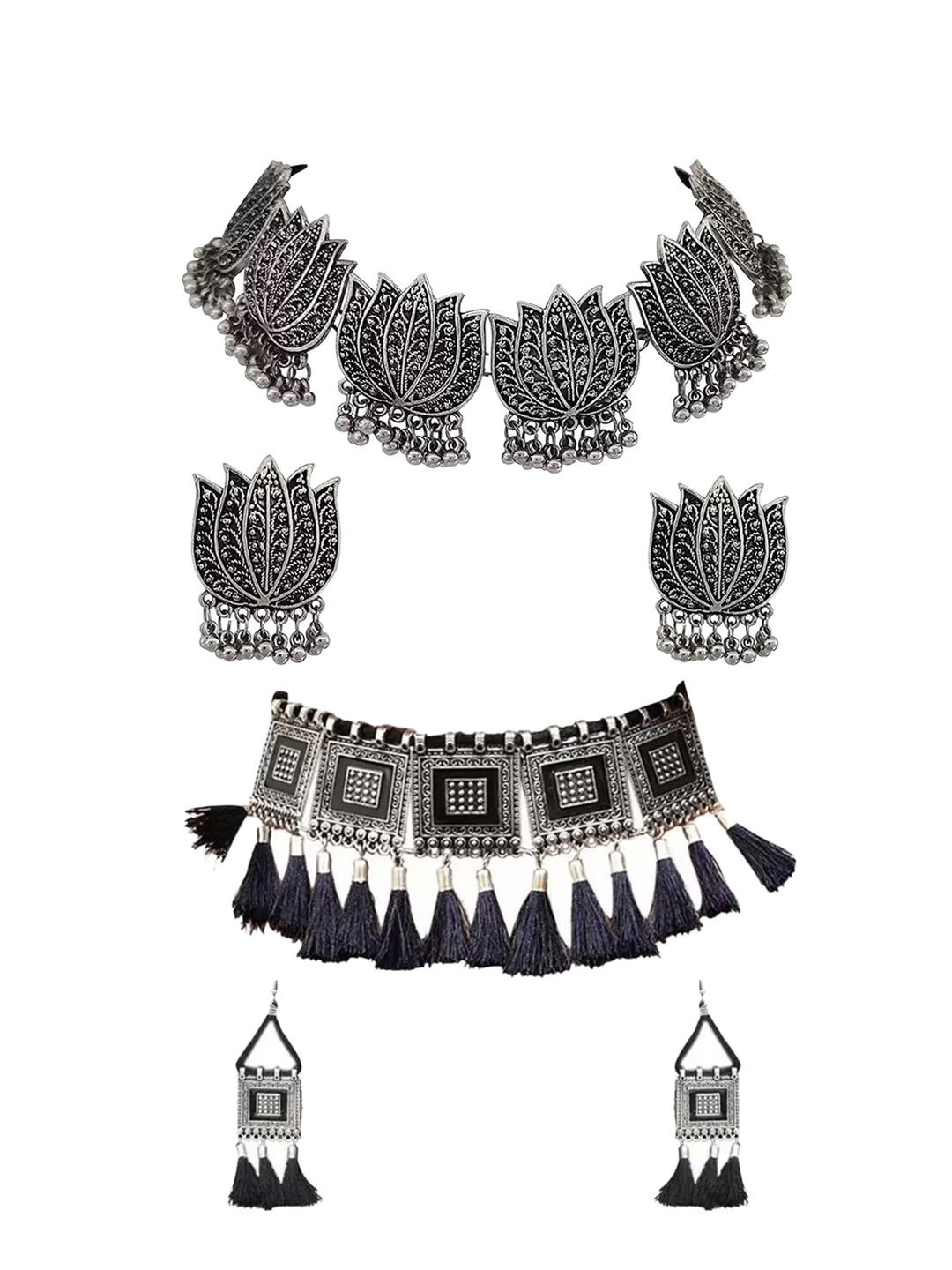 JMBW INTERNATIONAL Set of 2 Sterling Silver-Plated Beaded Oxidised Jewellery Sets