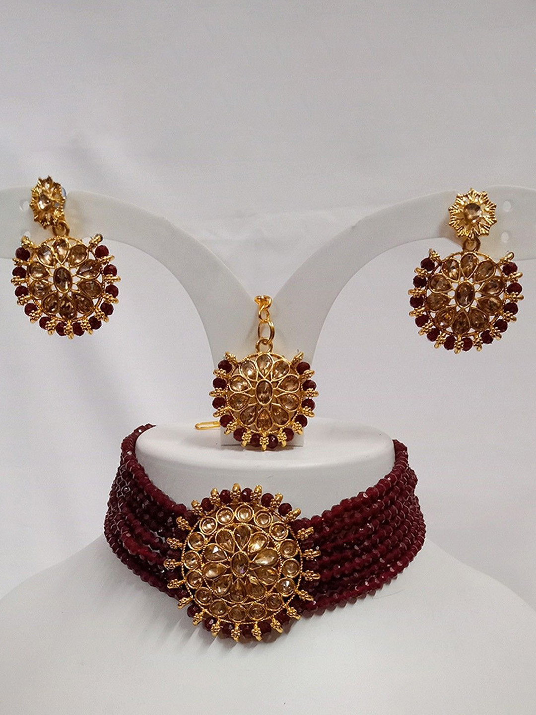 JMBW INTERNATIONAL Necklace With Earrings and Mangtika Jewellery Set