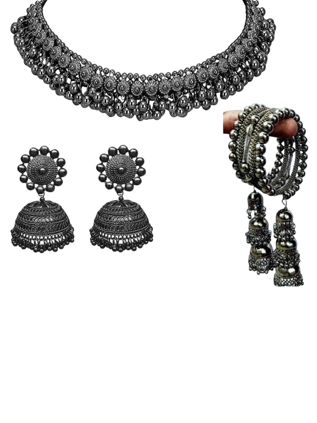 JMBW INTERNATIONAL Sterling Silver Oxidised Necklace and Earrings & Bangle