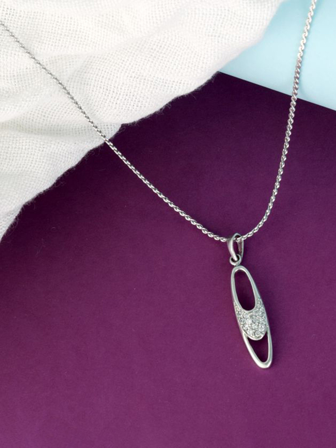 Tuanz Silver Jewelry Rhodium-Plated Sterling Silver Contemporary Cubic Zirconia Pendant