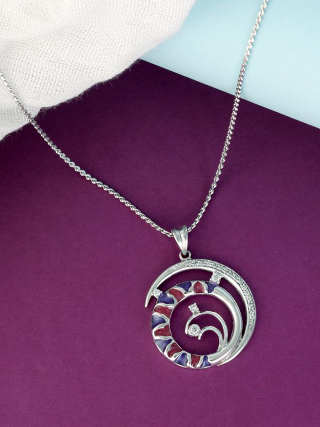 Tuanz Silver Jewelry Unisex Kaleidoscope 925 Pure Silver Rhodium-Plated CZ-Studded Pendant