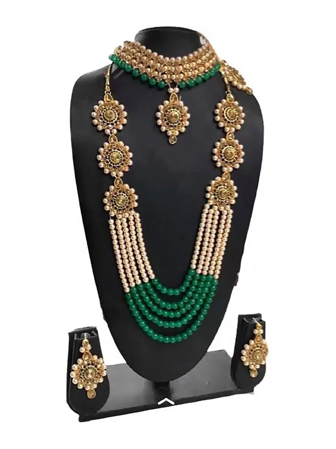 JMBW INTERNATIONAL Gold-Plated & White Kundan Studded Chocker, Long Neckless Jewellery Set