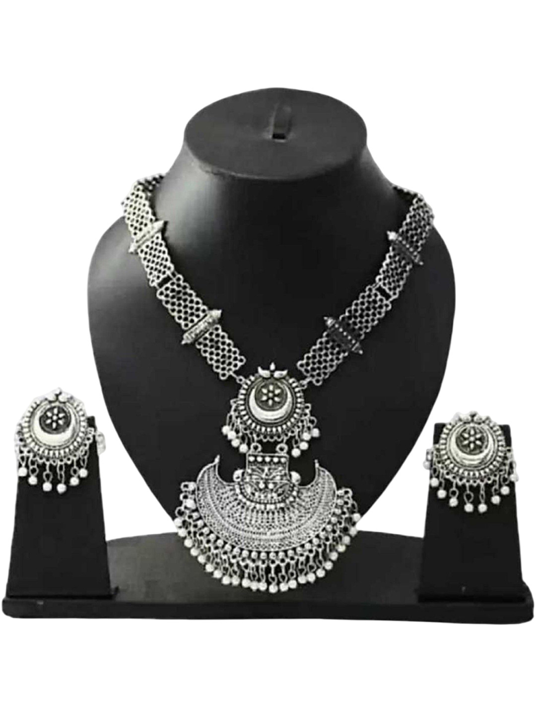 JMBW INTERNATIONAL Silver-Plated Beadede Oxidized Jewellery Set