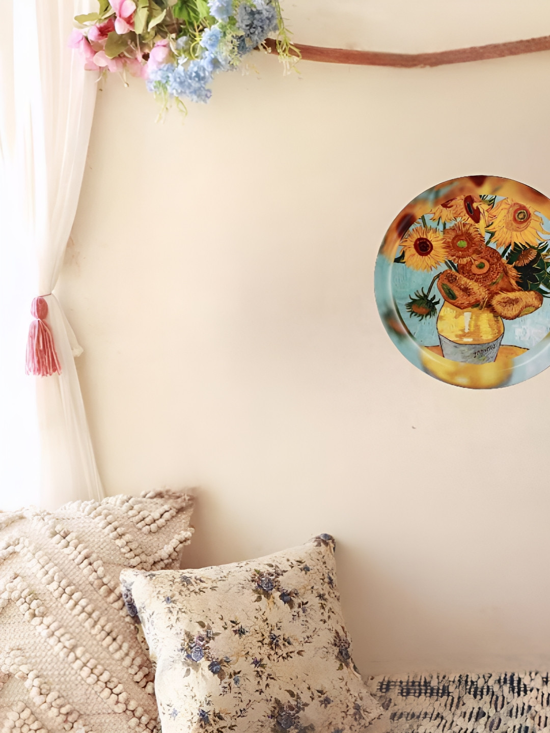 Homspurts Vincent Van Gogh Wall Plates Metal Floral Glossy Hanging Hall -8In