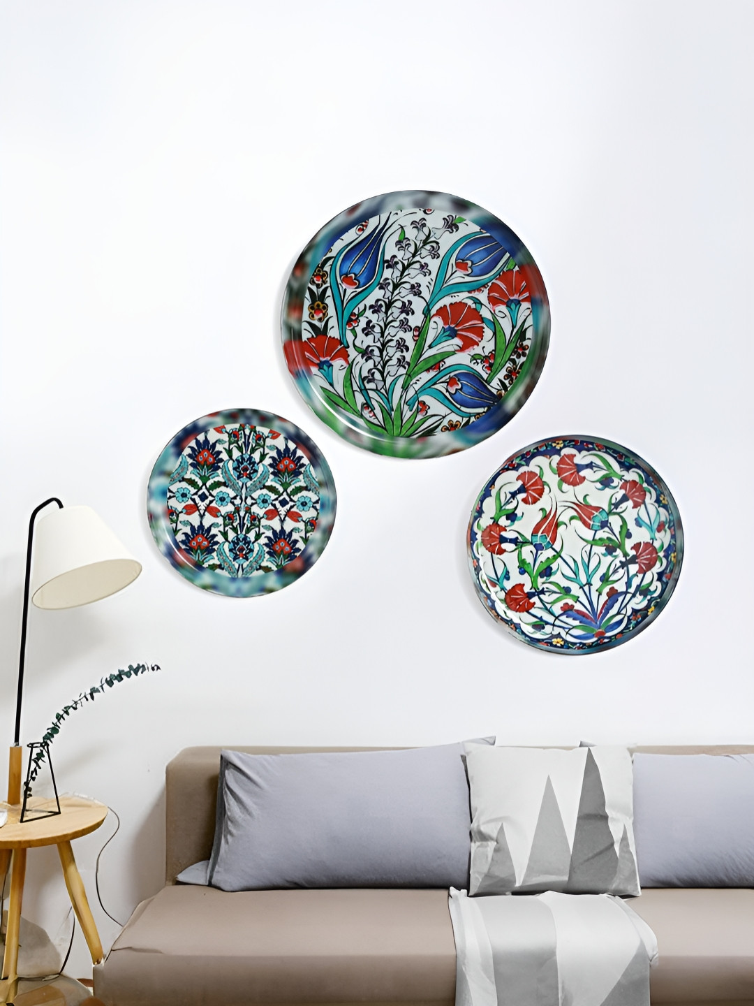 Homspurts Tulip Metal Floral Glossy Hanging Hall 3Pcs Wall Plates-12In