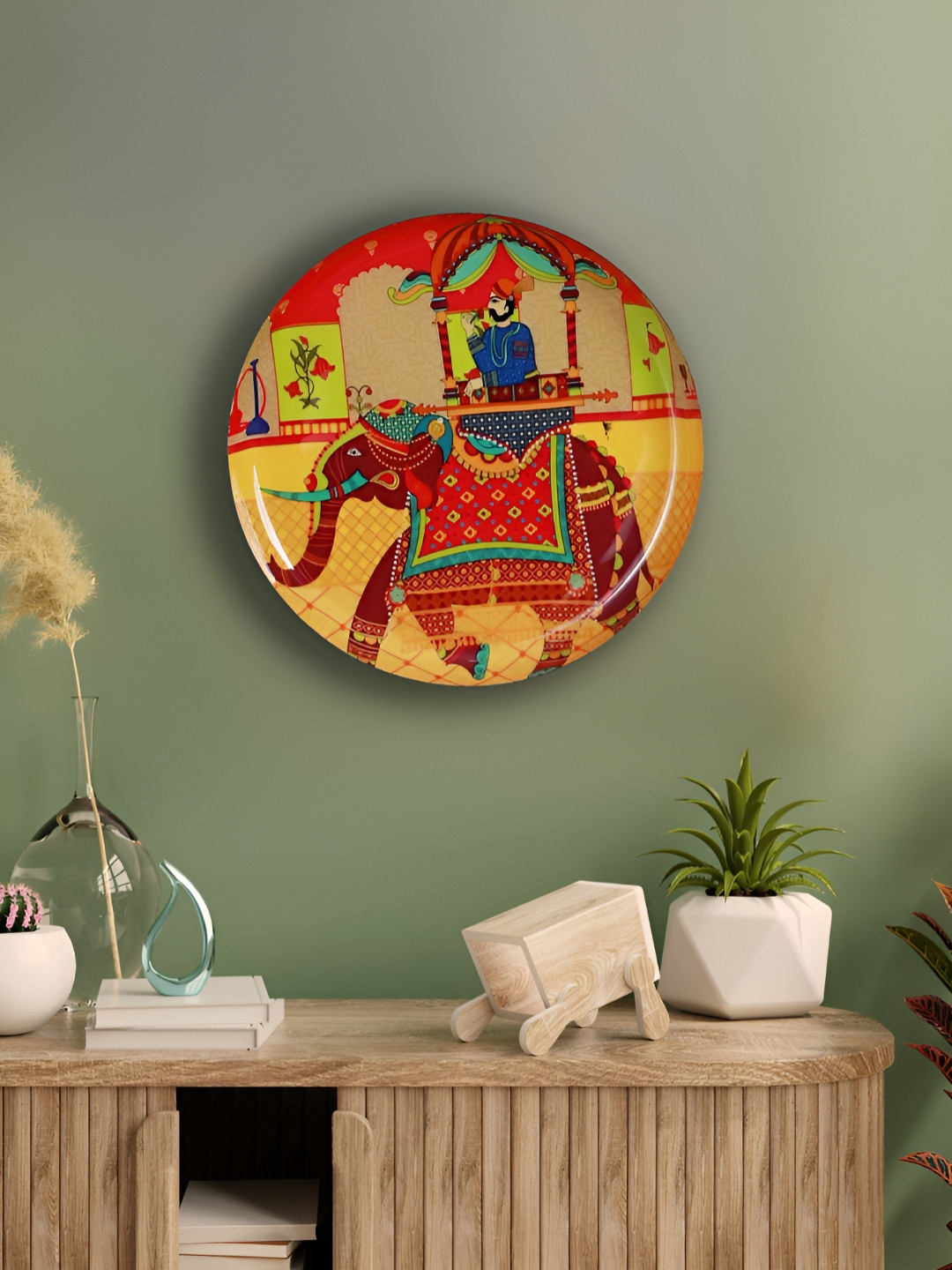Homspurts Mughal Majesty Wall Plate Metal Ethnic Motifs Glossy Hall Wall Plates-10In