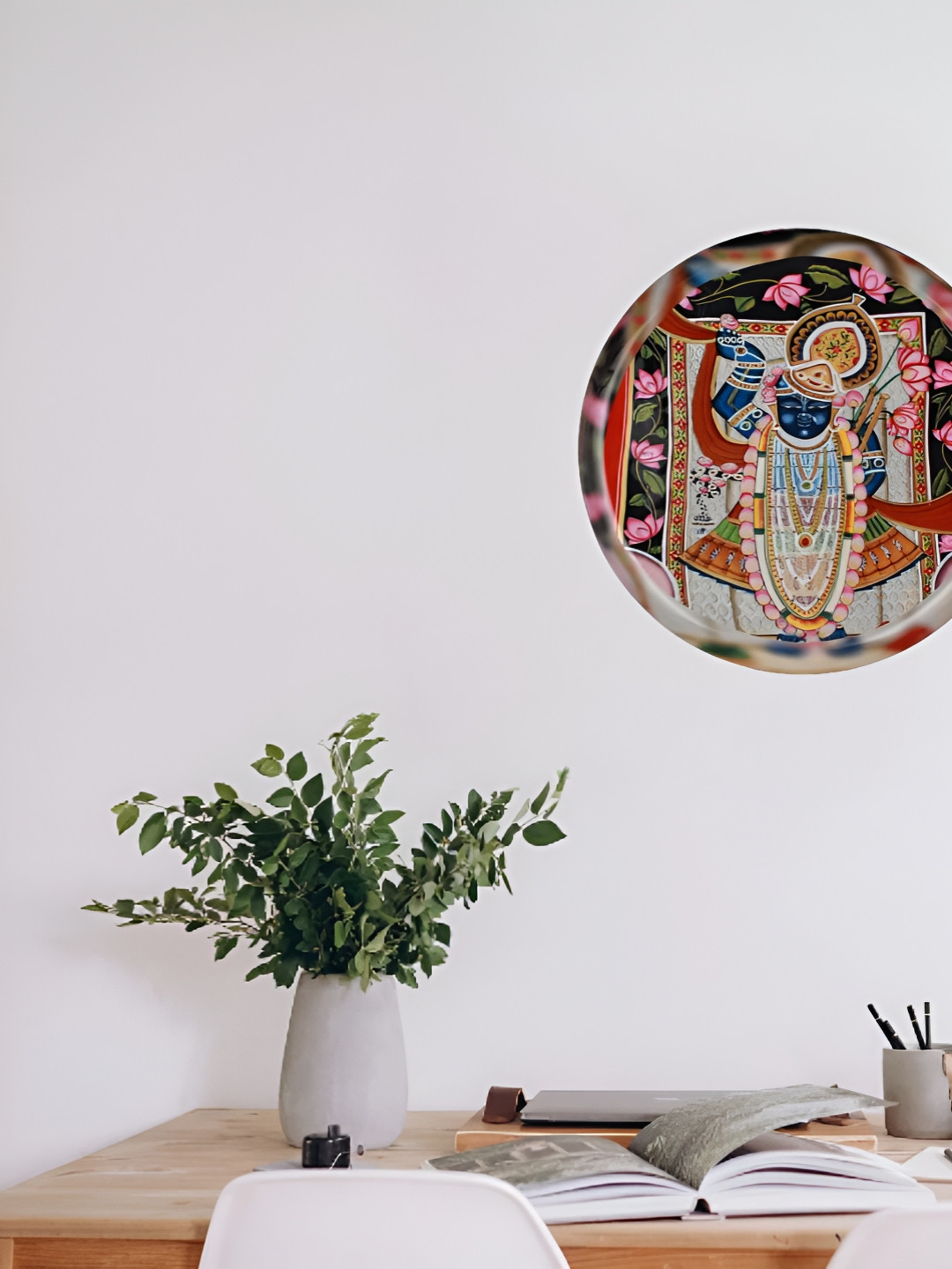 Homspurts Shreenathji Metal Ethnic Motifs Glossy Hanging Hall Spiritual Wall Decor-12In