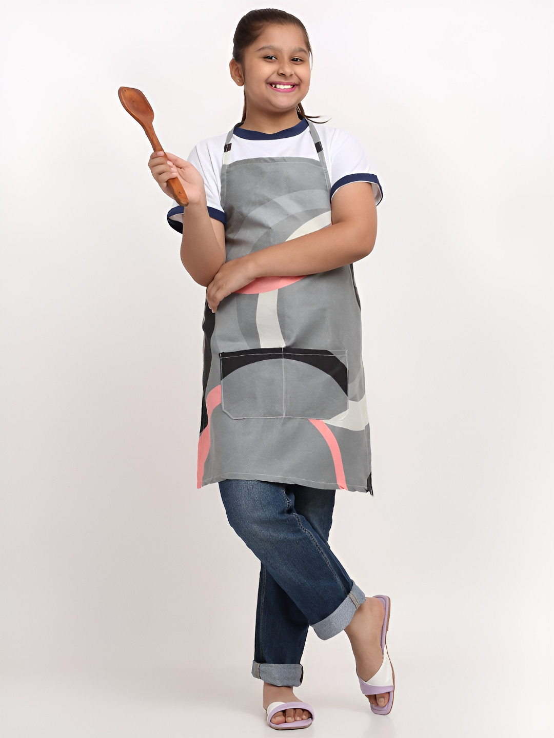 Arrabi Kids Grey & Black Printed Aprons With Pocket