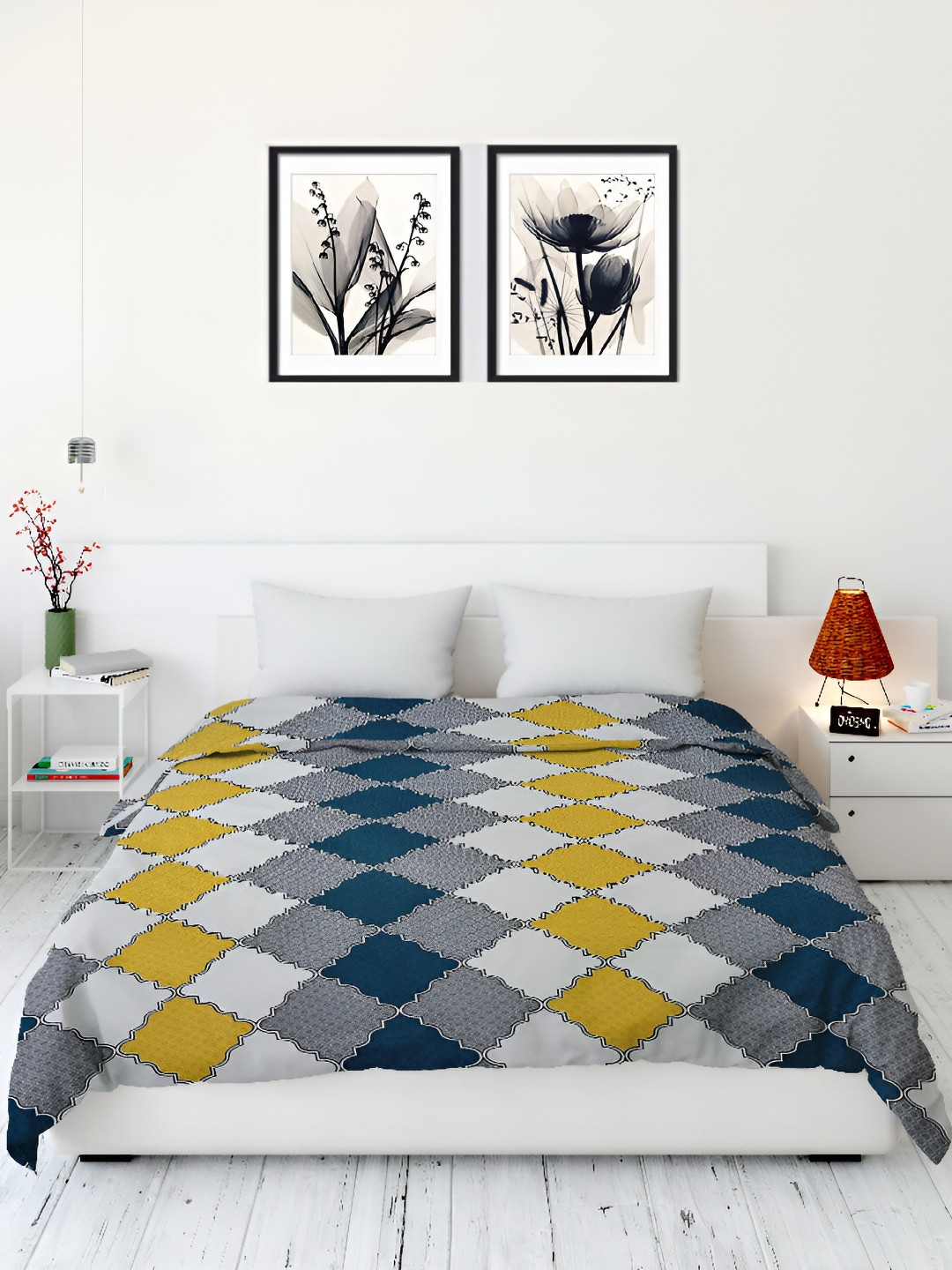 BELVOSTUM Yello& Grey Cotton 250 TC Luxurious Double Size Duvet Cover With Zipper