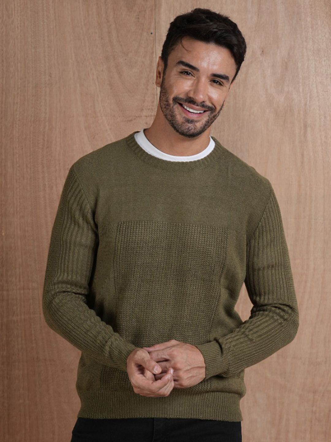 PRONK Men Cable Knit Pullover Sweater