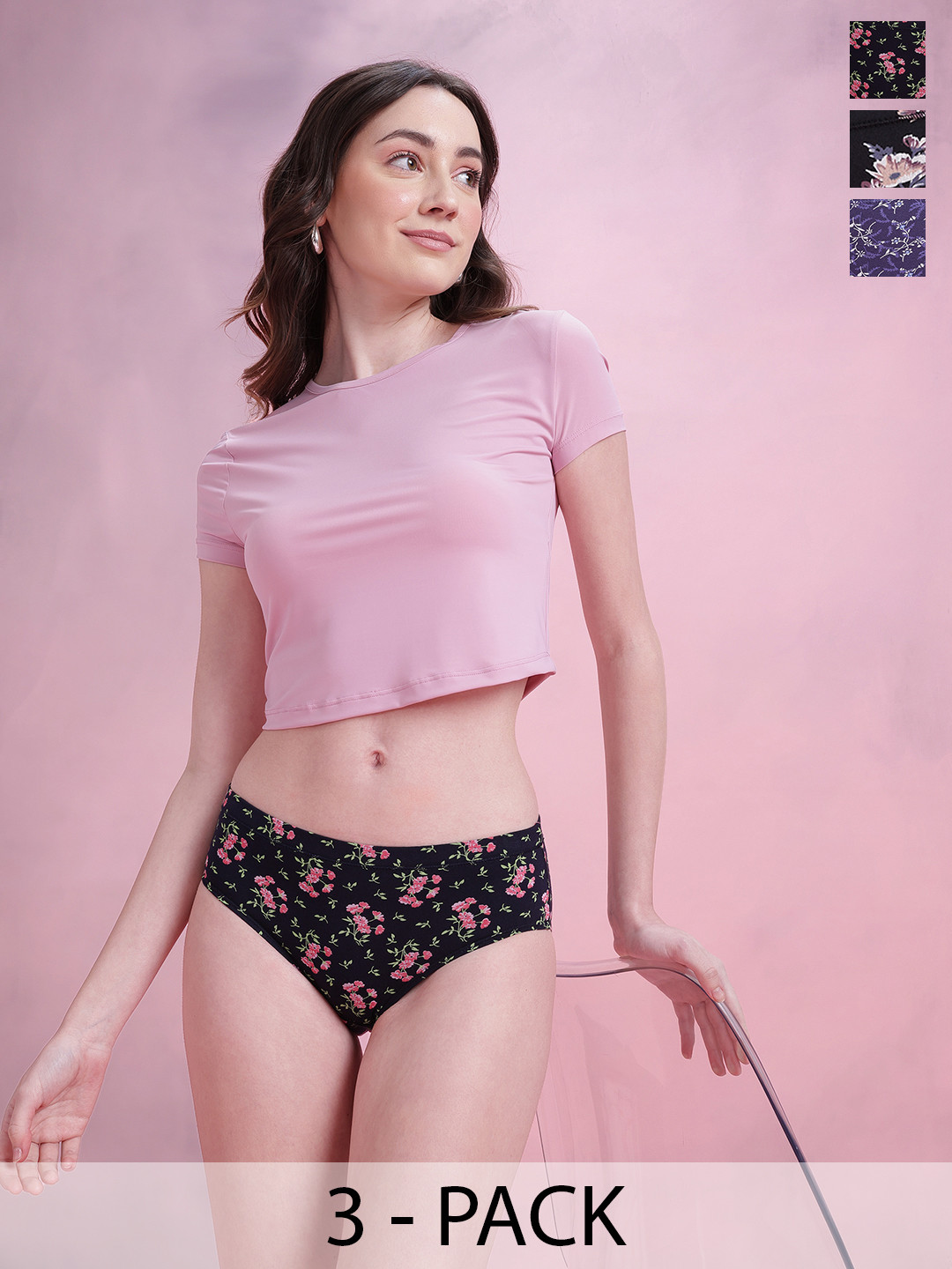 DressBerry Pack of 3 Floral Printed Basic Briefs DRM-DB-PAN03A-TBC