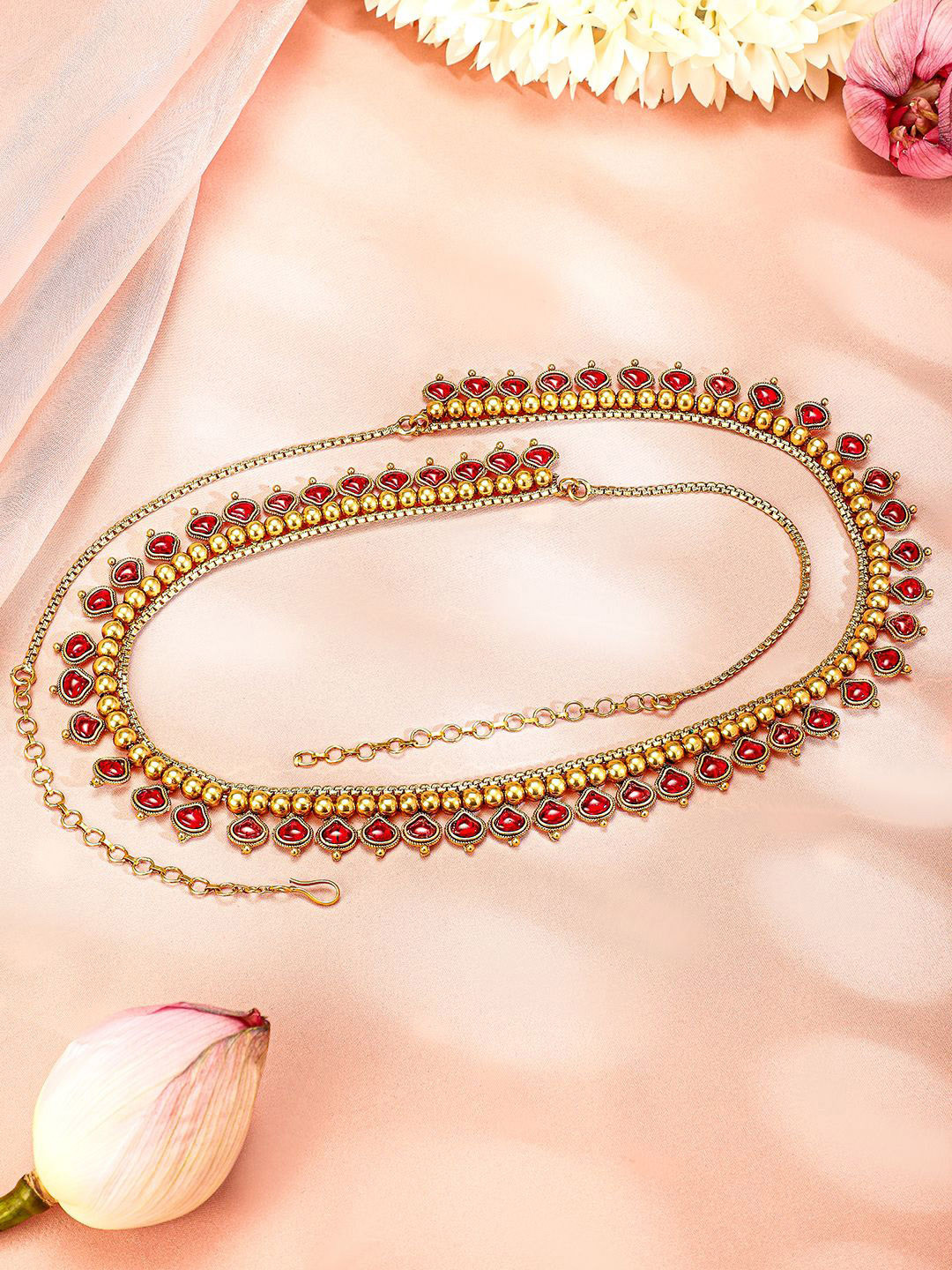 Rubans 22K Gold-Plated Ruby Red Stone Studded Traditional Waist Chain Kamarbandh