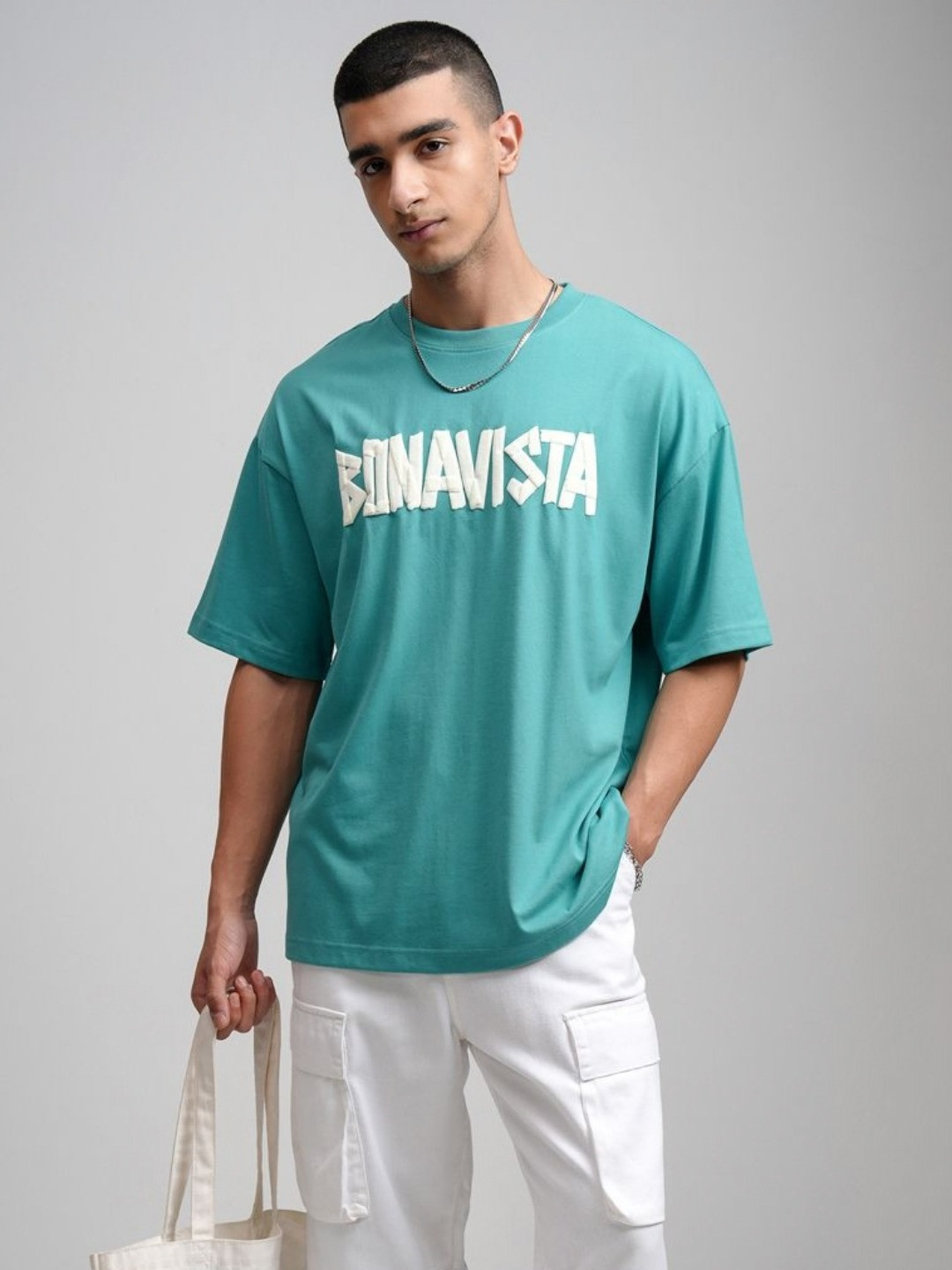 HIGHLANDER Men Round Neck Half Sleeve Oversized T-Shirt With Puff Print