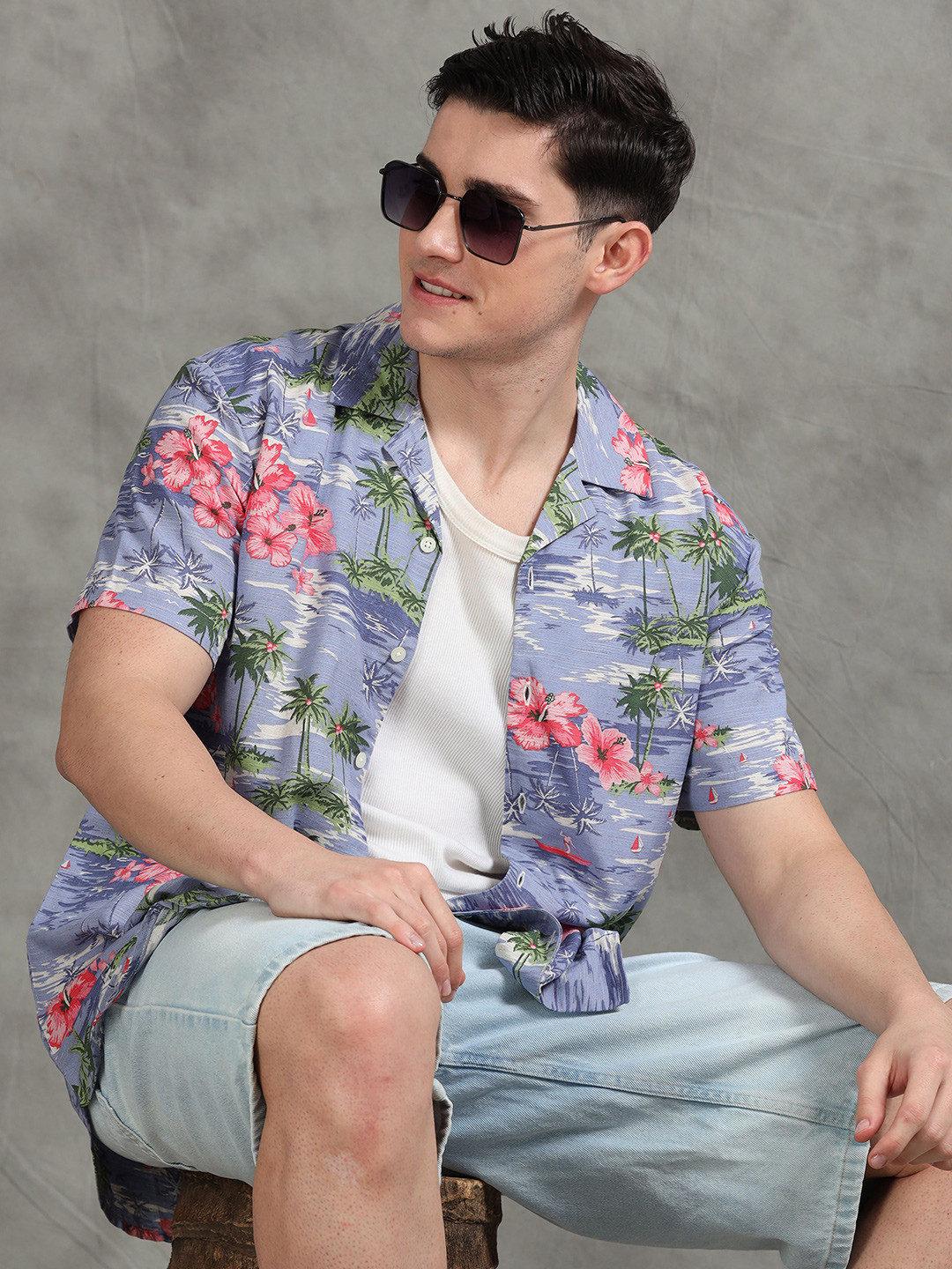 StitchX Men Slim Fit Half Sleeve Printed Beach Cuban Collar Shirt