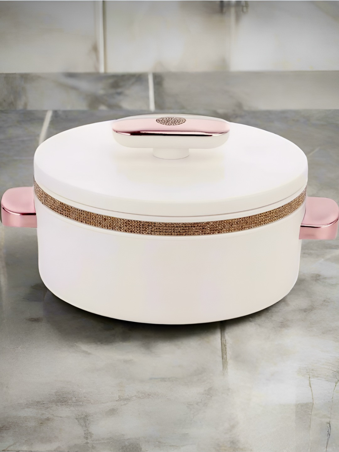 Nayasa Sapphire Pearl White Insulated Inner Stainless Steel Casserole