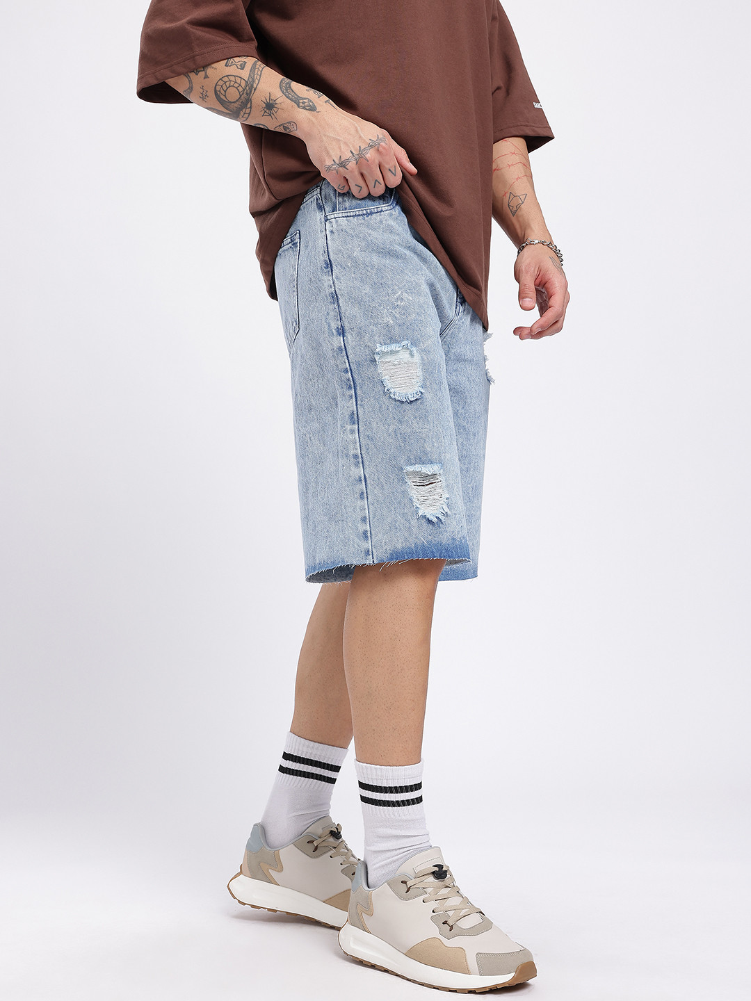 glitchez Men Washed Distressed Loose Fit Jorts