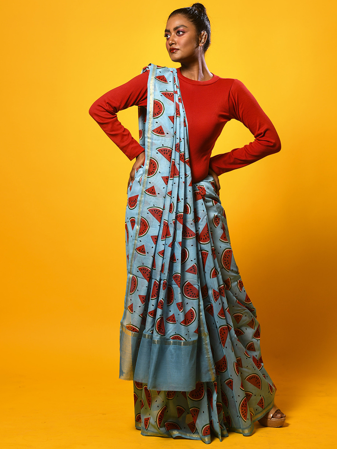 Dora by Phoenix Pure Cotton Chanderi Saree