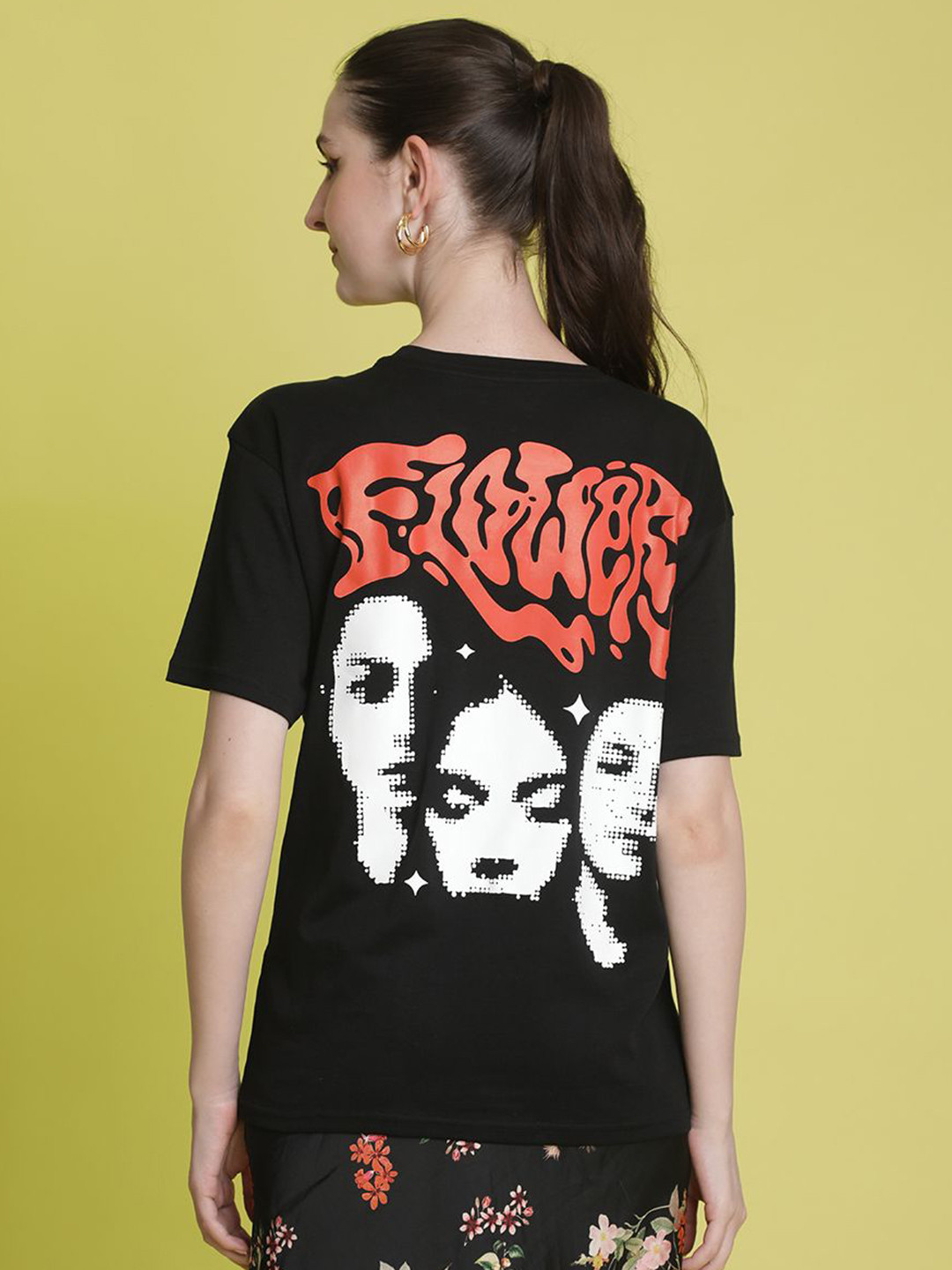 Bene Kleed Women Puff Print Round Neck Cotton  Oversized T-shirt