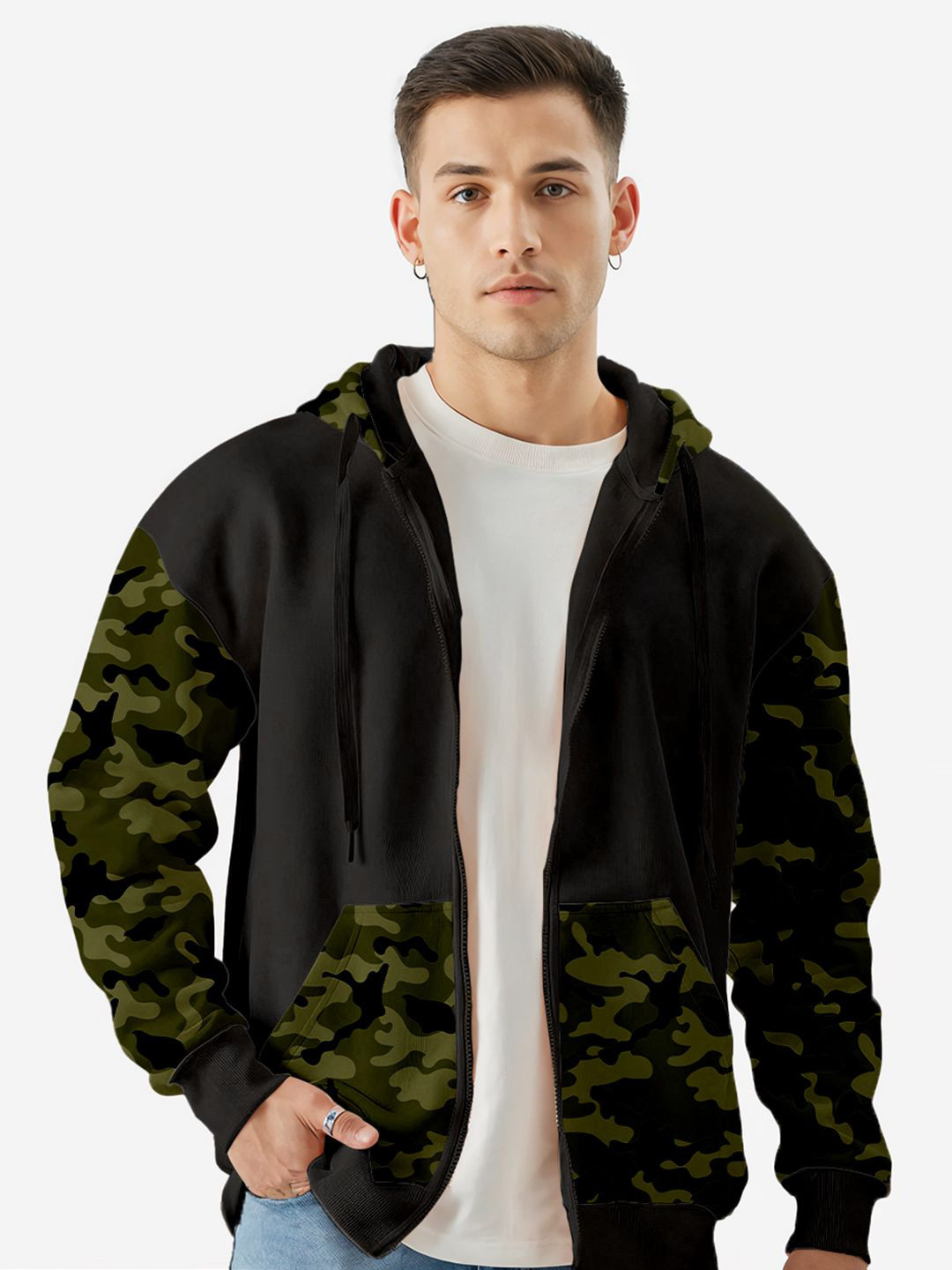 Crazymonk Men Camouflage Oversized Hoodie Sweatshirt