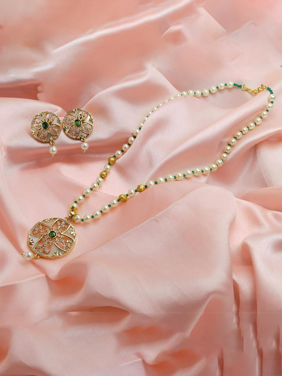 SSFJ Brass Rose Gold-Plated Kundan Studded & Beaded Necklace