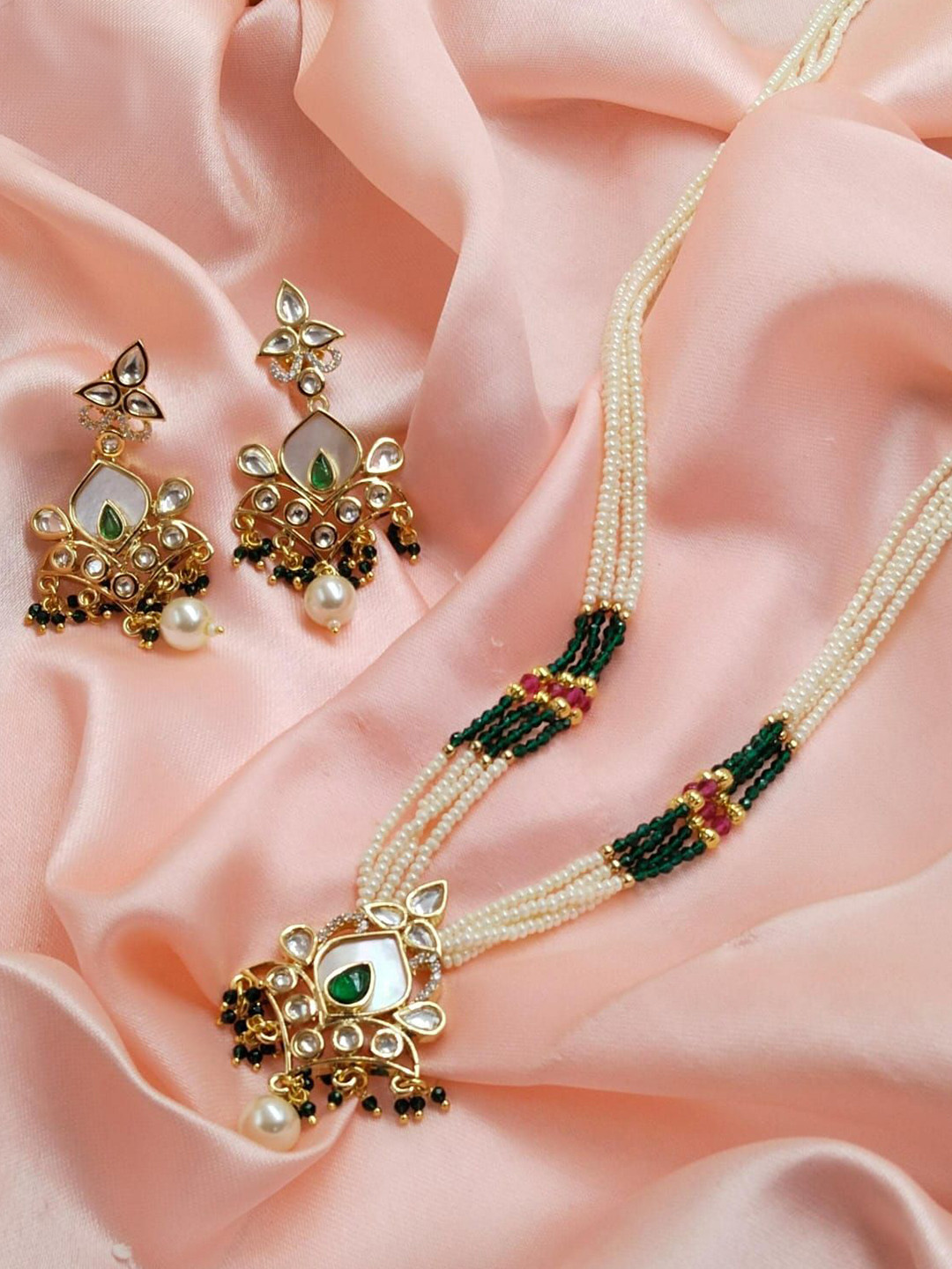 SSFJ Gold-Plated Kundan-Stone Jewellery Set