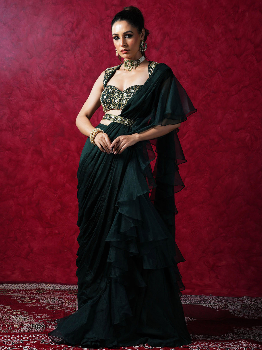 Rashika Sharma Pure Chiffon Ruffles Ready to Wear Saree