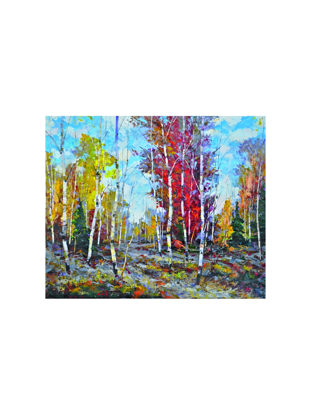 Inephos Blue & Red Colours Of Fall Canvas Wall Painting
