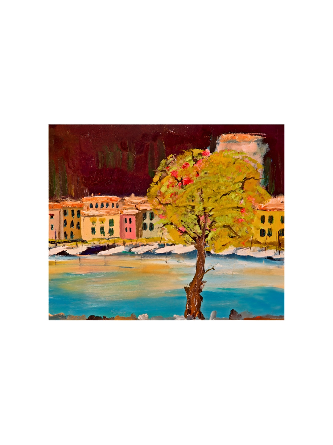 Inephos Brown & Blue The Tree By The River Canvas Wall Painting