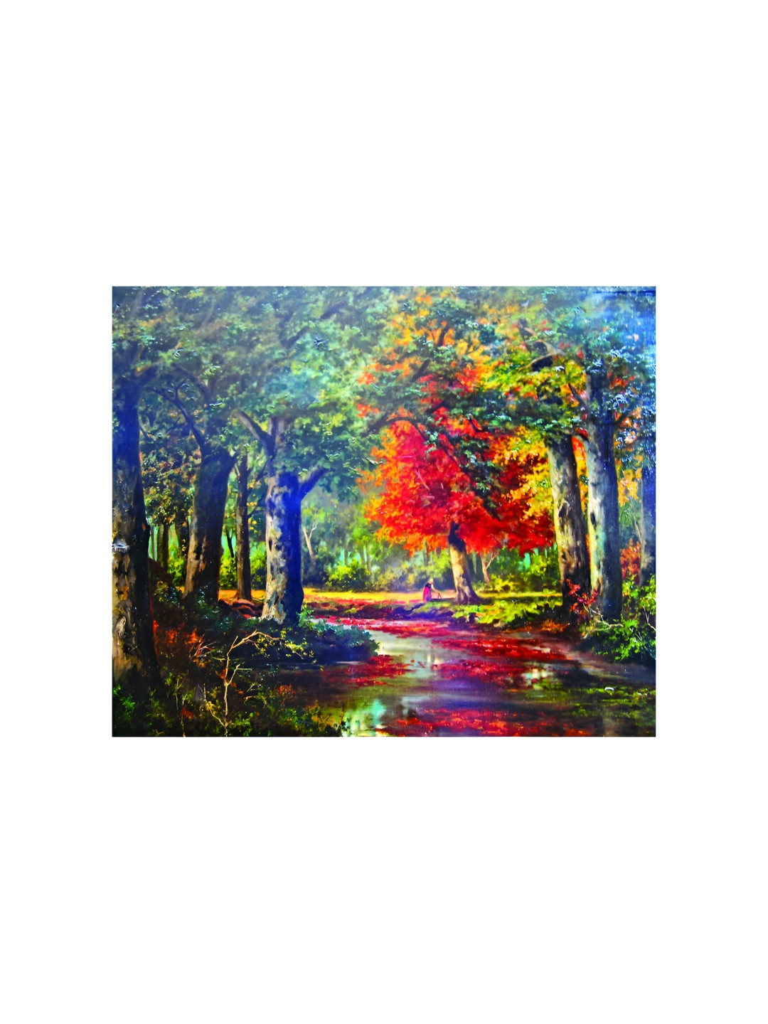 Inephos Green & Blue Colours Of Fall Printed Canvas Wall Painting