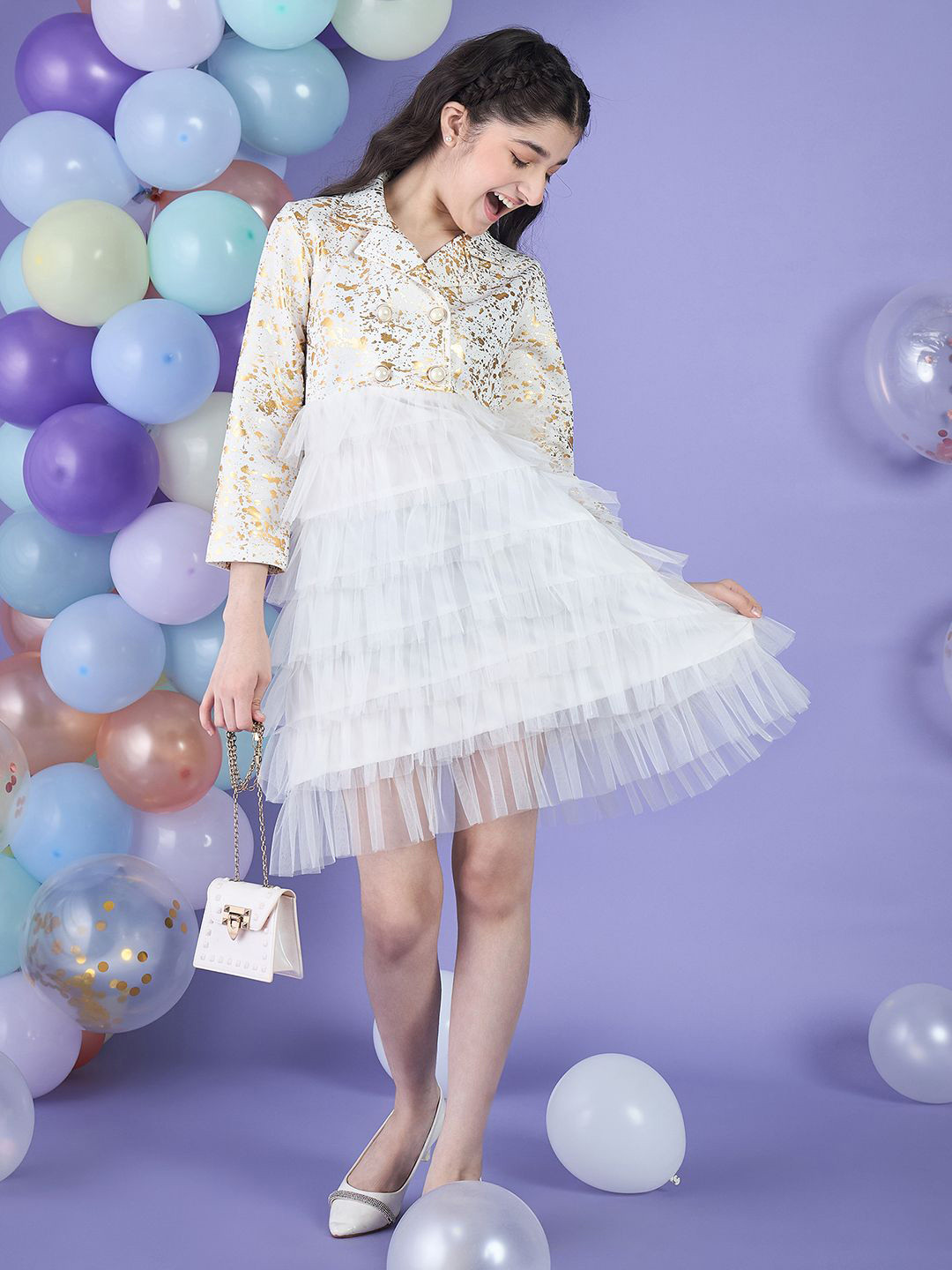 Cherry & Jerry Girls Print Layered Net Fit & Flare Dress