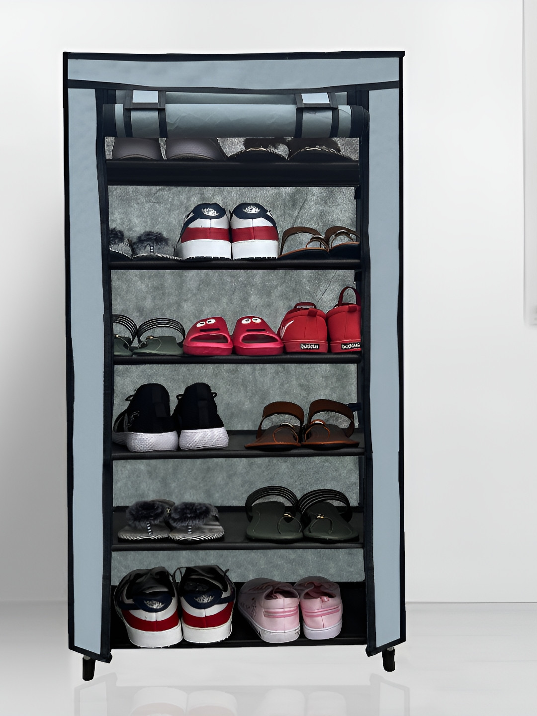 Urban Choice Grey and Black 9-Layers Metal Collapsible Shoe Rack