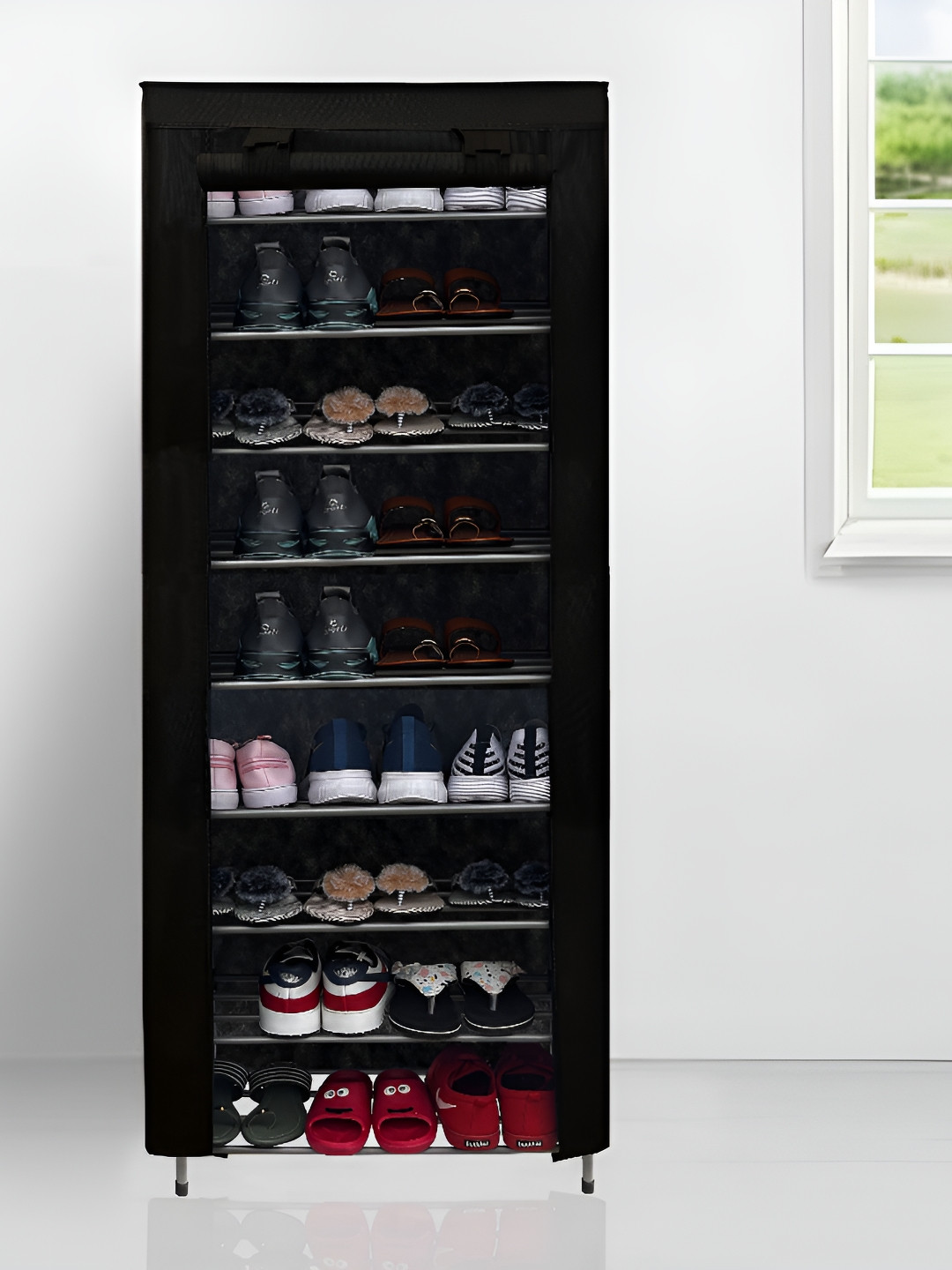 Urban Choice Black Metal 9-Layers Collapsible Shoe Rack